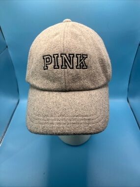 PINK Victoria's Secret Light Gray Wool Baseball Cap with Black Logo